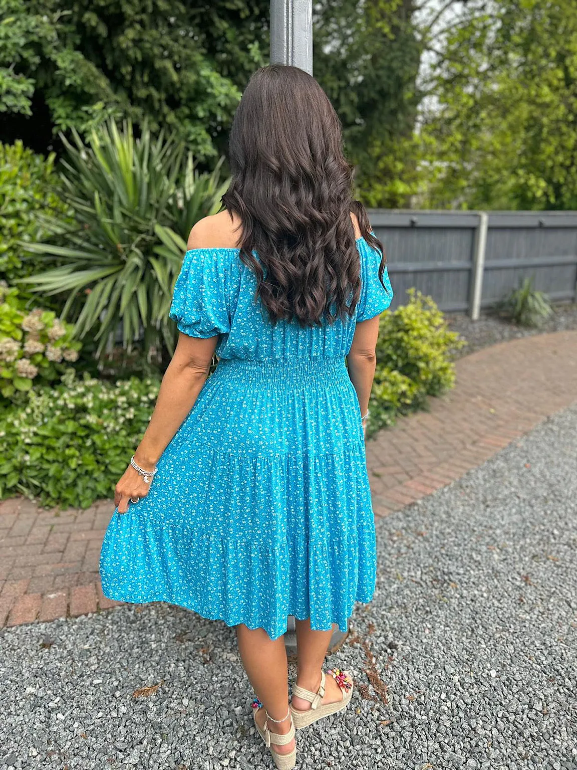 Aqua Ditsy Floral Button Dress Davina