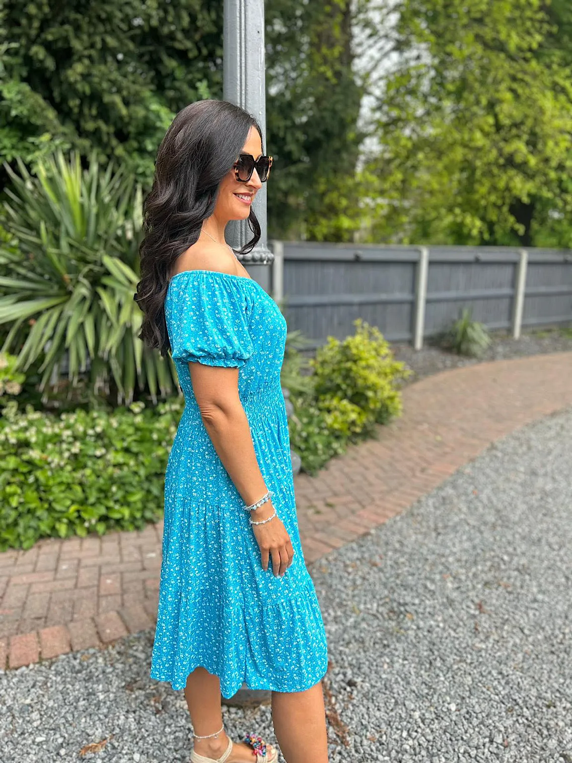 Aqua Ditsy Floral Button Dress Davina
