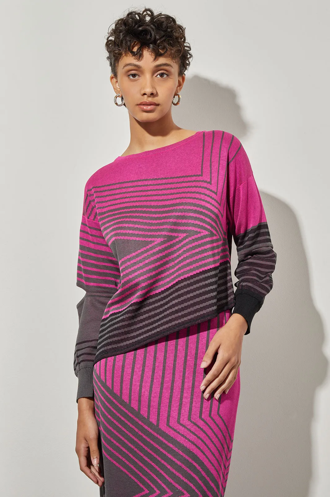 Asymmetrical Tunic - Stripe Colorblock Soft Knit