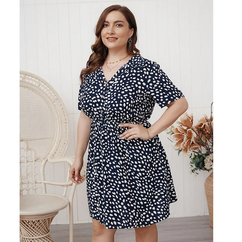 BerriesJam - 2024Plus Size Button Up Boho Casual Cotton Print Party Dress