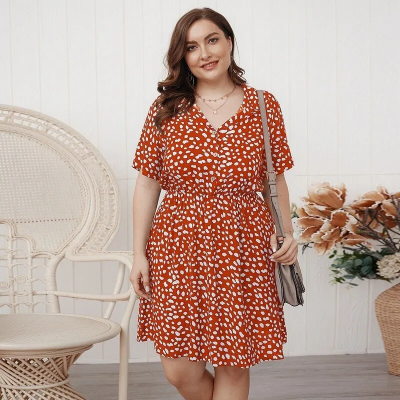 BerriesJam - 2024Plus Size Button Up Boho Casual Cotton Print Party Dress