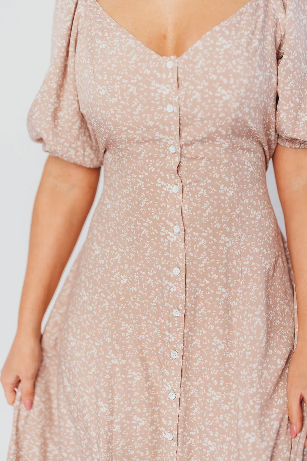 Ellington Button-Down Midi Dress with Sweetheart Neckline in Beige Floral - Nursing Friendly