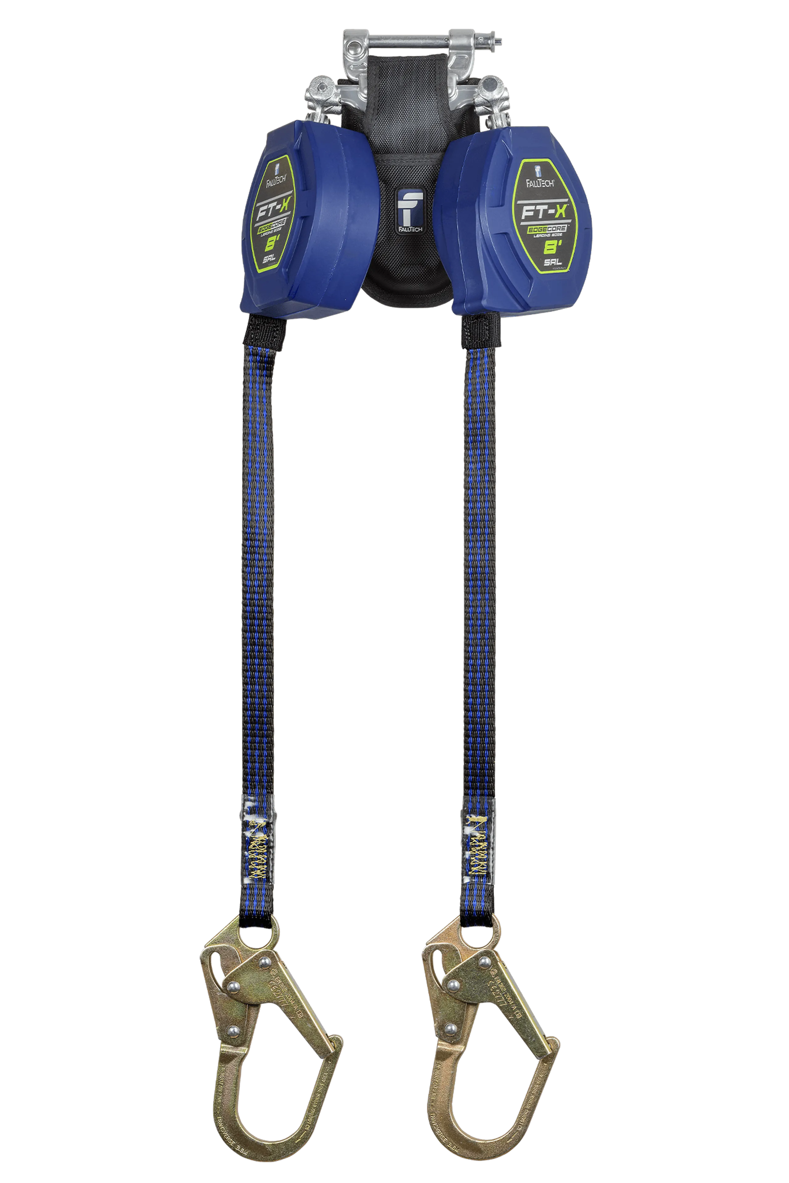 FallTech 84108TP0 8' FT-X™ EdgeCore™ Class 2 Leading Edge Personal SRL, Twin-leg with Steel Mini Rebar Hooks