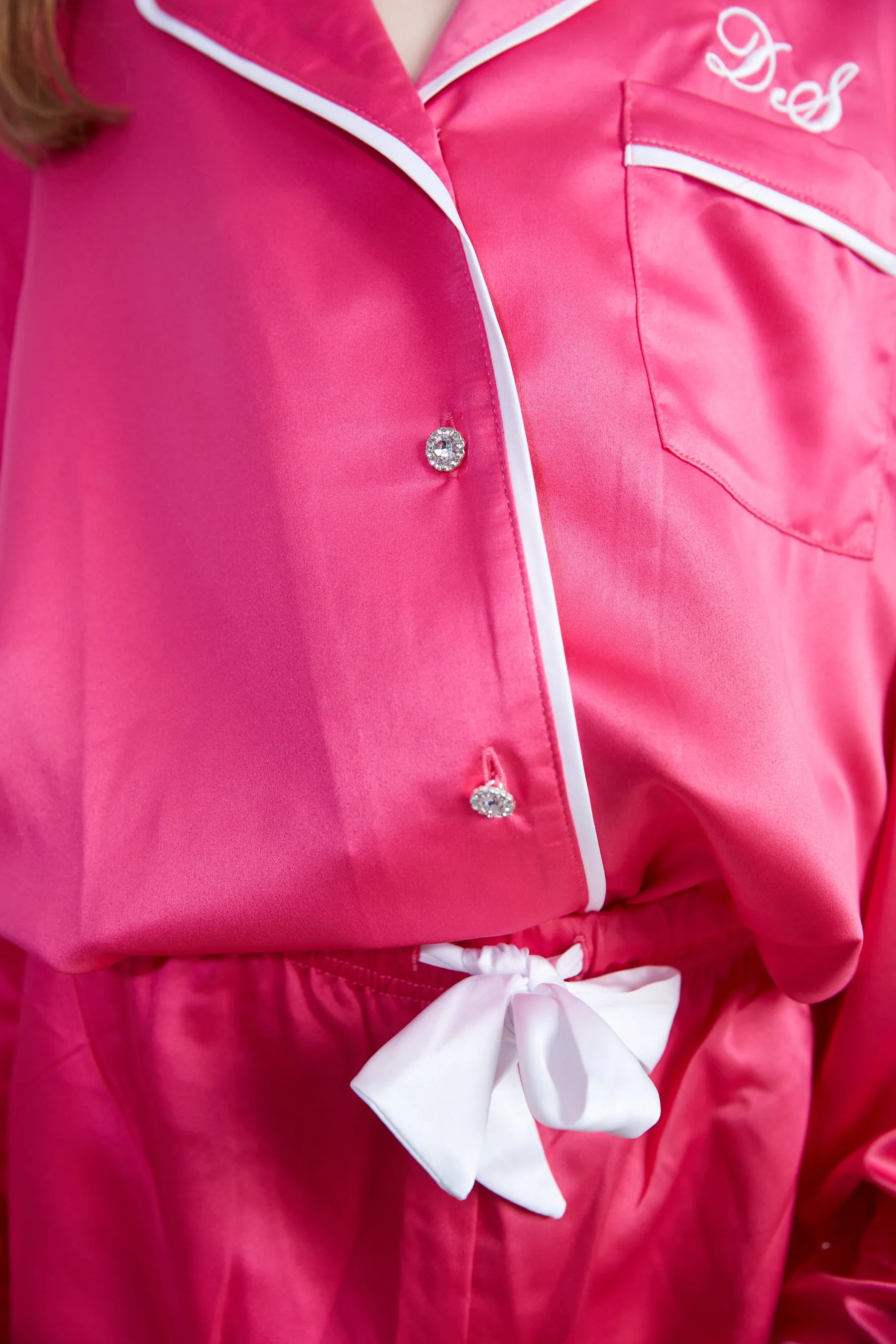 Personalised Girls Satin Long Sleeve Pyjama Set - Fuchsia