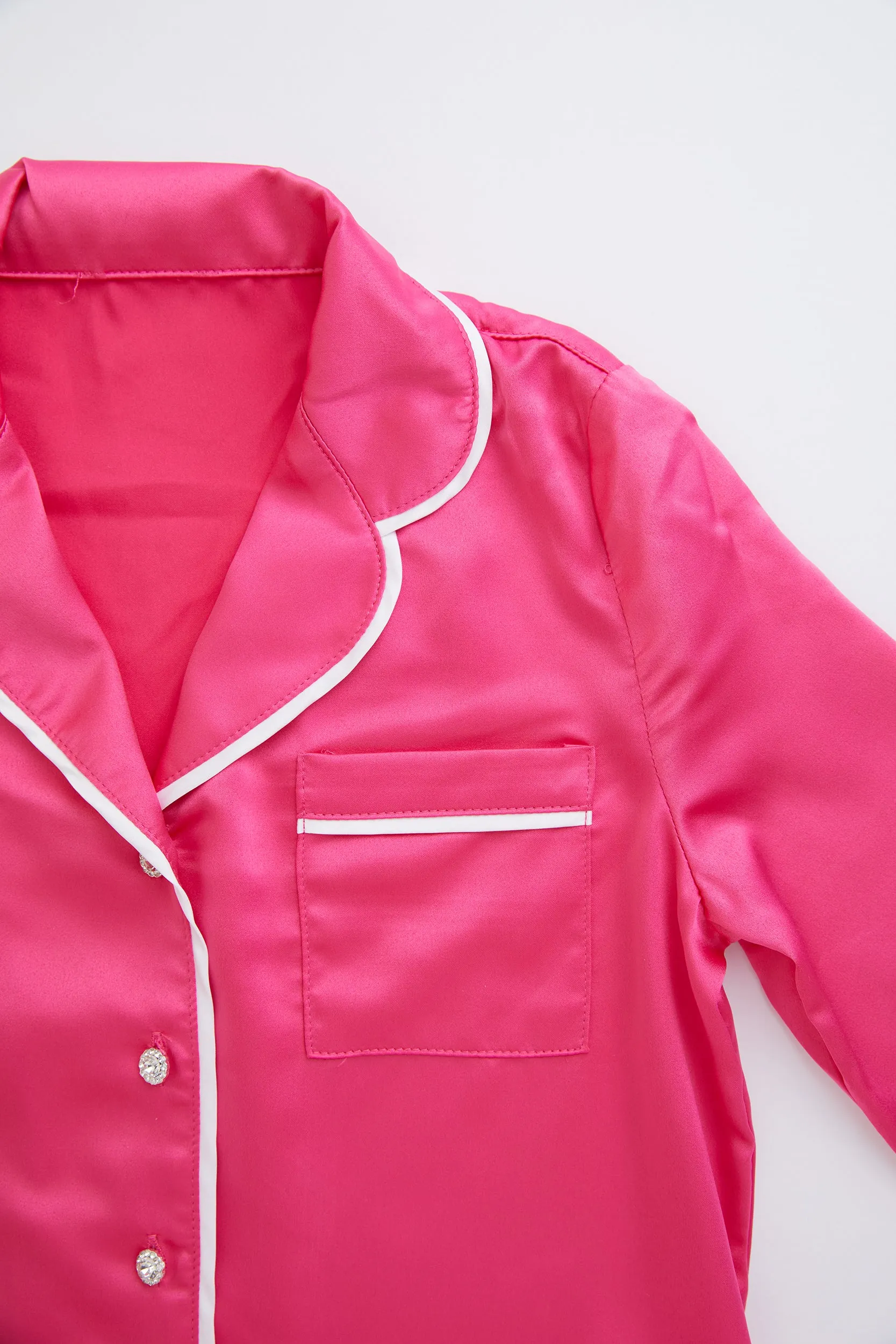 Personalised Girls Satin Long Sleeve Pyjama Set - Fuchsia