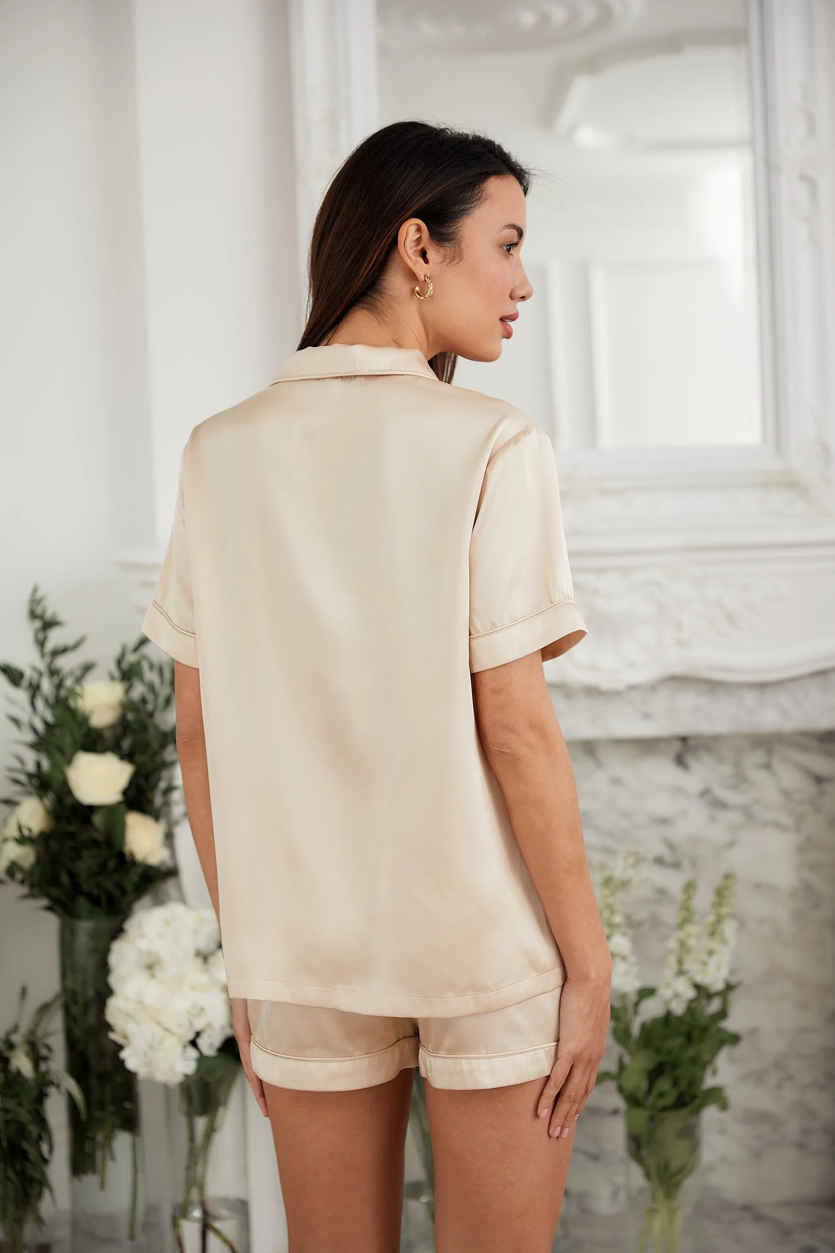 Personalised Luxury Satin Short Sleeve Pyjama Set - Nude